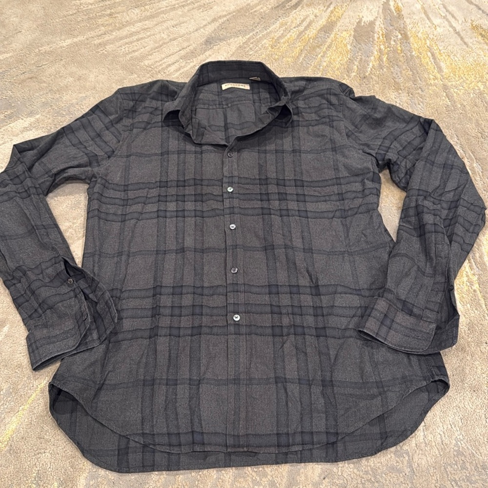Burberry London Gray Nova Check Long Sleeve Button Down Shirt Size XL in EUC
